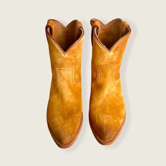 Frye Billy Short Camel Suede Leather South Western Pull On Cowboy Ankle Boots - Picture 10 of 16